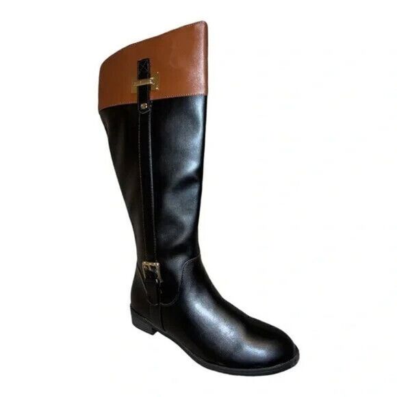Karen Scott Deliee2 Wide-Calf Riding Boots Black/Cognac 7M New - Picture 2 of 7
